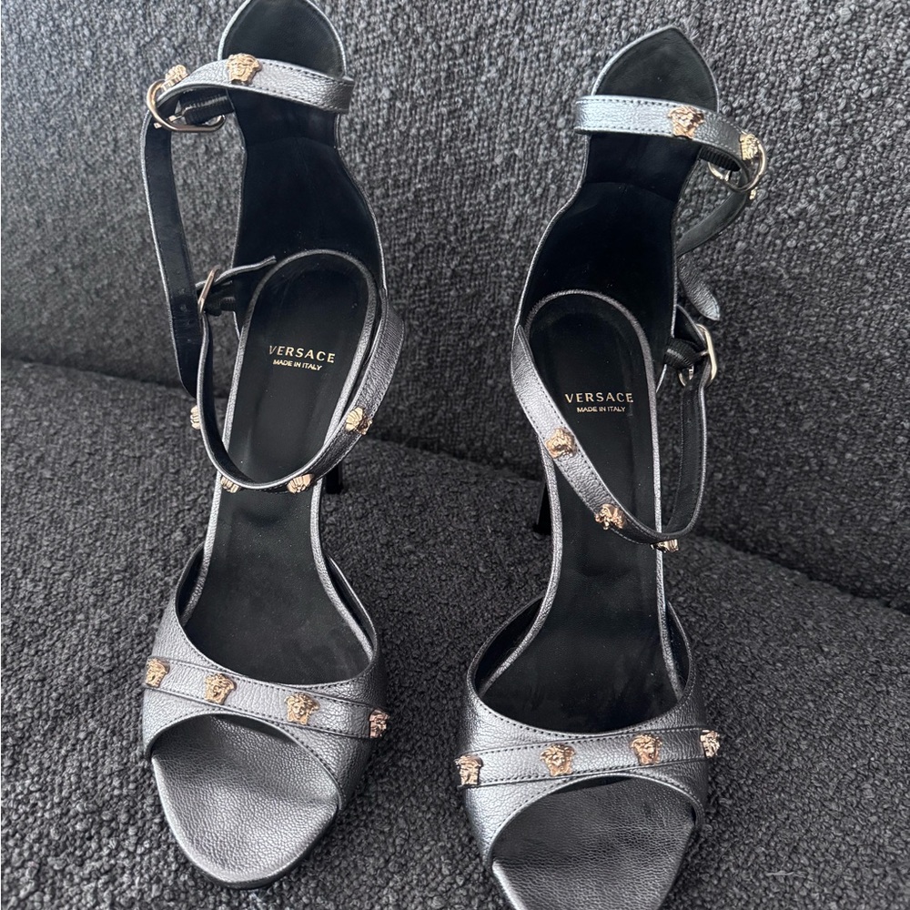 Versace Black and Gold Studded Heels